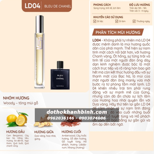 Nước Hoa Nam LD PERFUME OIL LD4 Hương Bleu deChael Nam Tính, Tinh Dầu Thơm Lọ Mini 12ml
