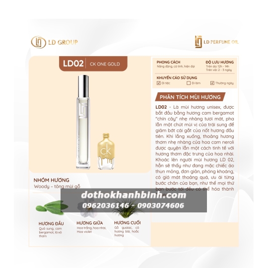 Nước Hoa Nam LD PERFUME OIL LD02 Mùi Hương Hiện Đại Tinh DầuThơm Chai Mini 12ml