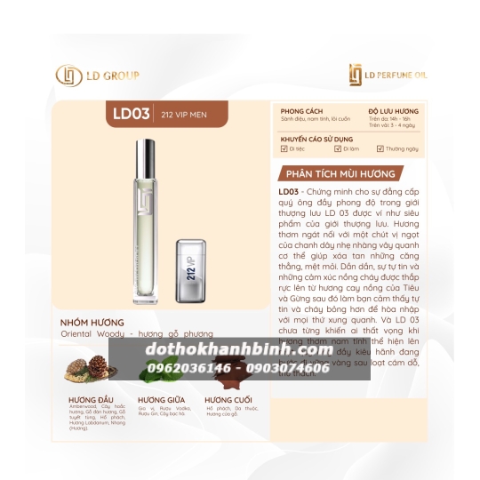Nước Hoa Nam LD Perfume OIL Hương 212 Vip Men , Tinh Dầu Thơm Chai Mini 12ml Sành Điệu LD03