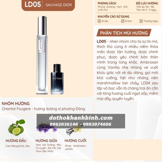 Nước hoa nam LD PERFUME OIL Sauvage LD5 mùi hương phóng khoáng tinh dầu thơm chai mini 12ml