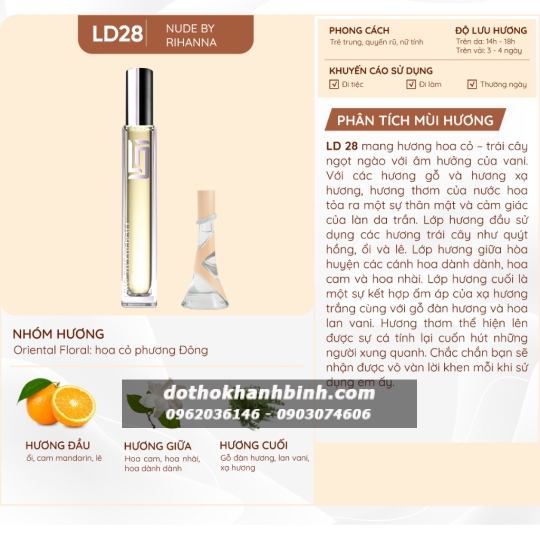 Nước Hoa Nữ LD Perfume OIL Hương Nude By Rihanna , Tinh Dầu Thơm Chai Mini 12ml Trẻ Trung Sang Trọng LD28