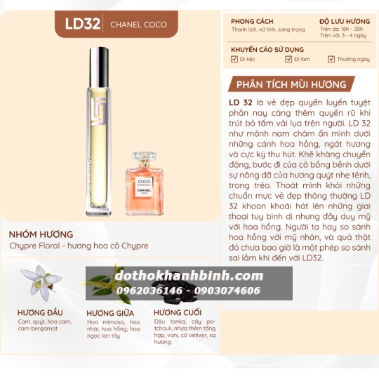 Nước Hoa Nữ LD Perfume OIL LD 32 Hương Chanel CoCo , Tinh Dầu Thơm Chai Mini 12ml Thanh Lịch Sang Trọng 