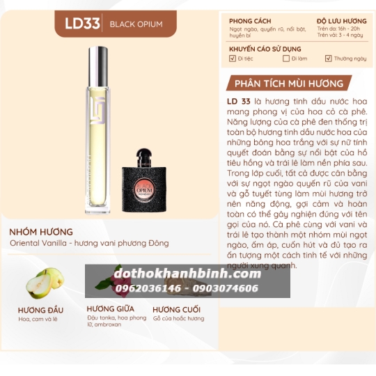 Nước Hoa Nữ LD Perfume OIL LD33 Hương Black Opium , Tinh Dầu Thơm Chai Mini 12ml Ngọt Ngào Huyền Bí 