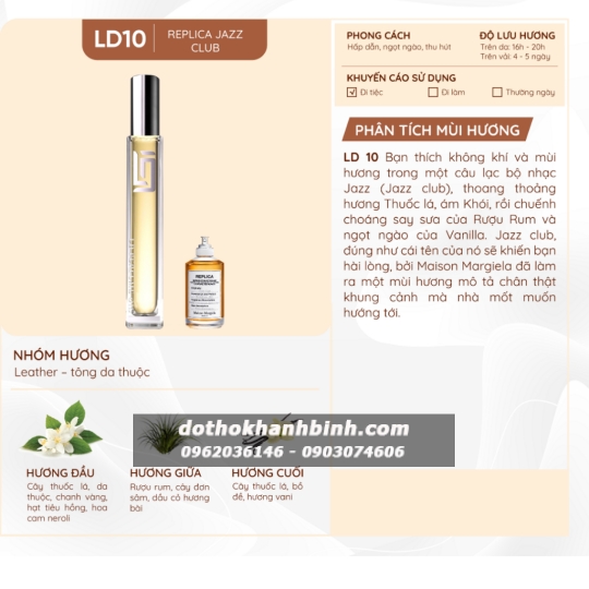 Tinh Dầu Thơm LD Perfume Oil Hương LD10 Jazz Club , Nước Hoa Nam Ngọt Ngào Thu Hút Chai Mini 12ml