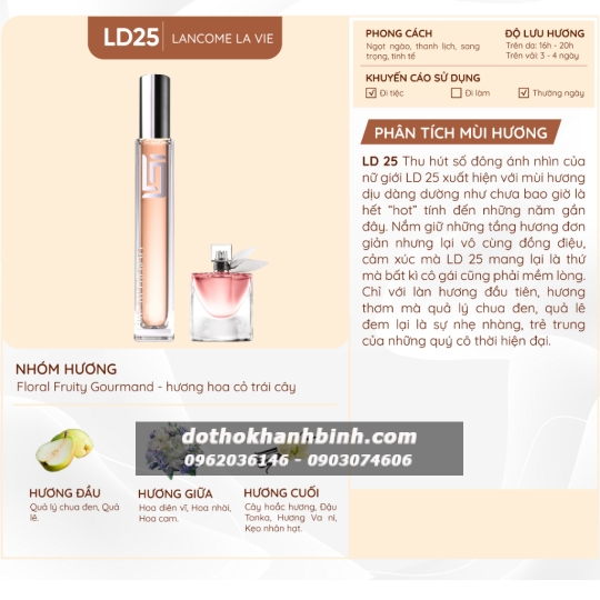 Nước Hoa Nữ LD Perfume OIL Hương LD25 Lavie , Tinh Dầu Thơm Chai Mini 12ml Sang Trọng Ngọt Ngào