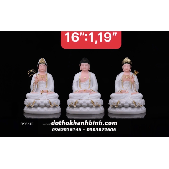 Bộ ba tượng Tây Phương Tam Thánh size 12, 16, 19