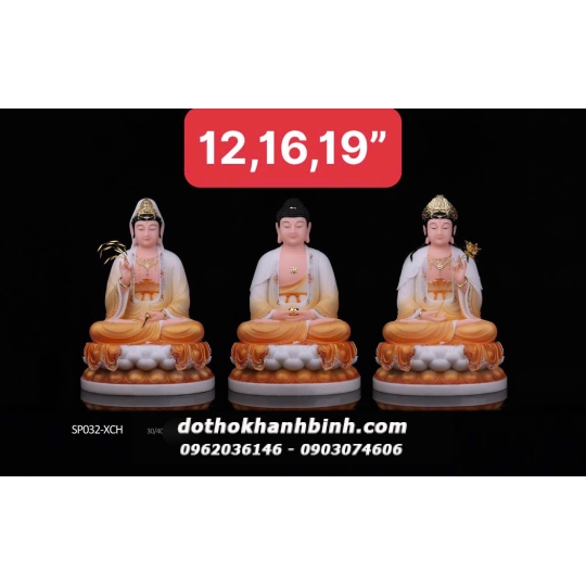 Bộ ba tượng Tây Phương Tam Thánh size 12, 16, 19